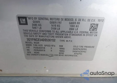 2013 Cadillac Srx Luxury Collection из США, поврежденный, VIN 3GYFNCE34DS536152